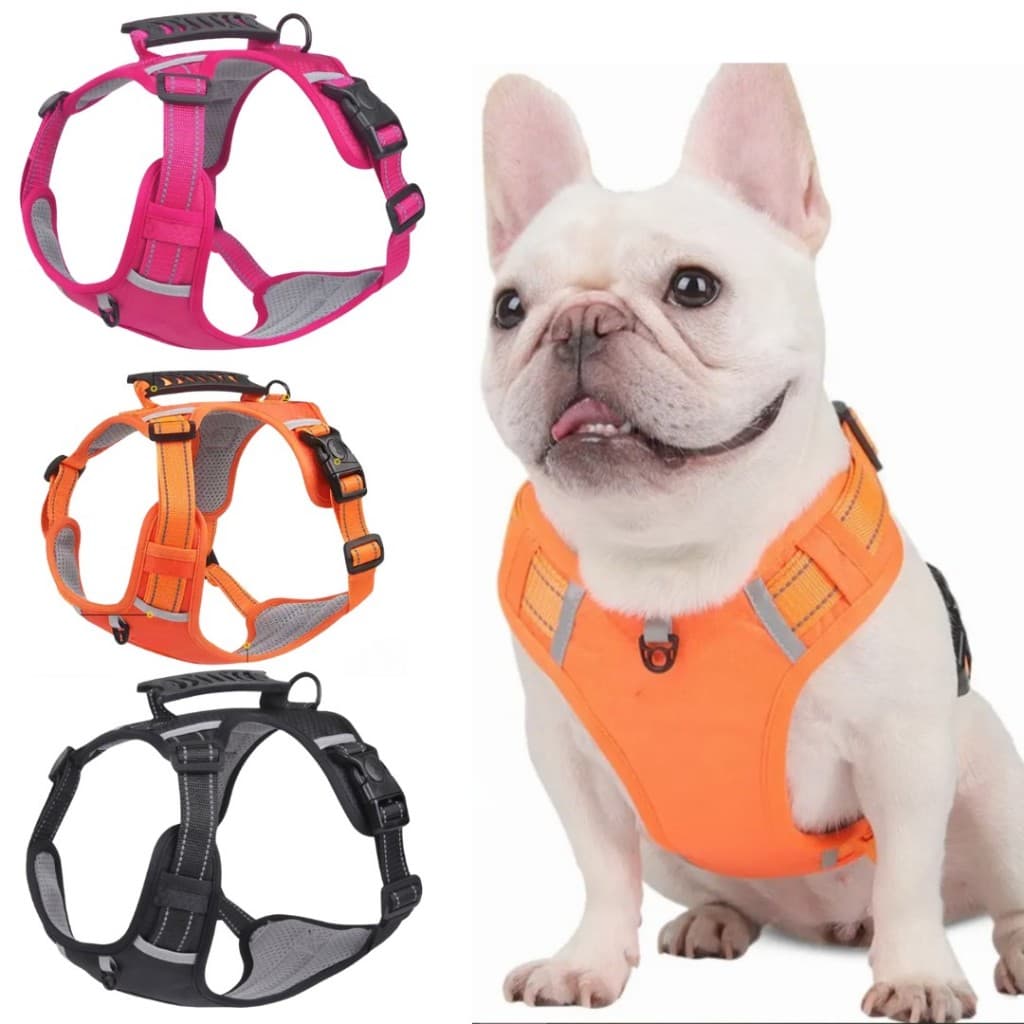 Peitoral Colete Reforçado Refletivo Com Gancho Para Placa de Identificação Cachorro Médio Grande Porte Premium