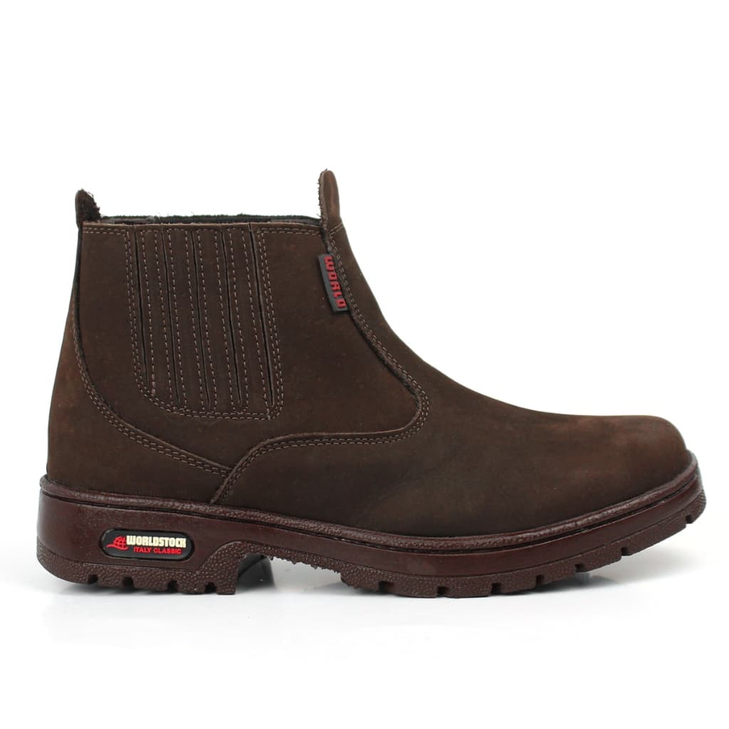 Botina Masculina Couro Legítimo New World Sola Costurada Antiderrapante Confortável Trabalho Country