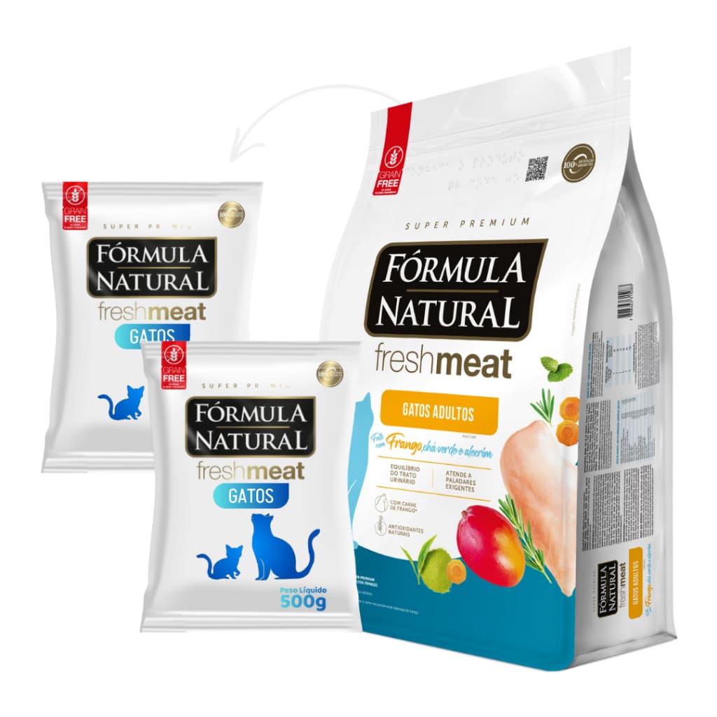 Kit Com 2 Rações Formula Natural Para Gatos Adultos Sabor Frango Fresh Meat Pacotes 500g