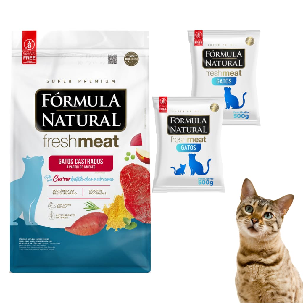 Formula Natural Fresh Meat Ração Para Gatos Adultos Castrados Super Premium Sabor Carne Pacotes 500g