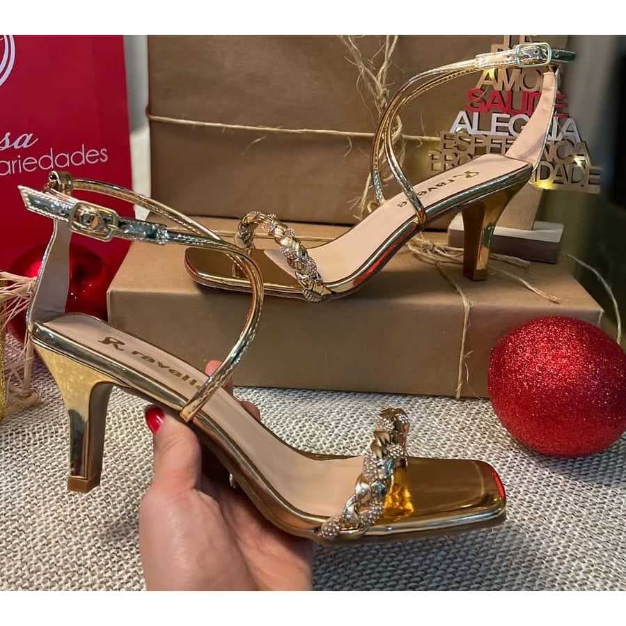 Sandália Ravelle Salto Fino Baixo  Feminina Dourada Original Elegante Casual Lançamento