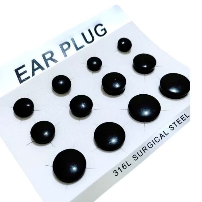 alargador preto plug plastico piercing brinco expansor 10mm 12mm 14mm 16mm 18mm 20mm cartela inteira uso unissex