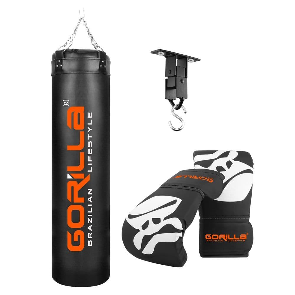 Saco De Pancada Profissional Muay 160 Cm + Luva Bate Saco Pro Boxe + Suporte Teto Articulado Gorilla