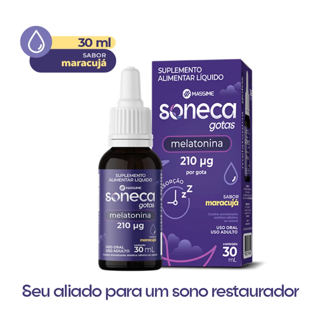 Melatonina Soneca Em Gotas 30ml Sabor Maracuja Rápida Absorção - Massime