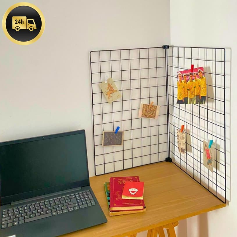 Painel de Fotos de Canto em Tela Aramada | Quadro com Prendedores para Escritório e Estudo