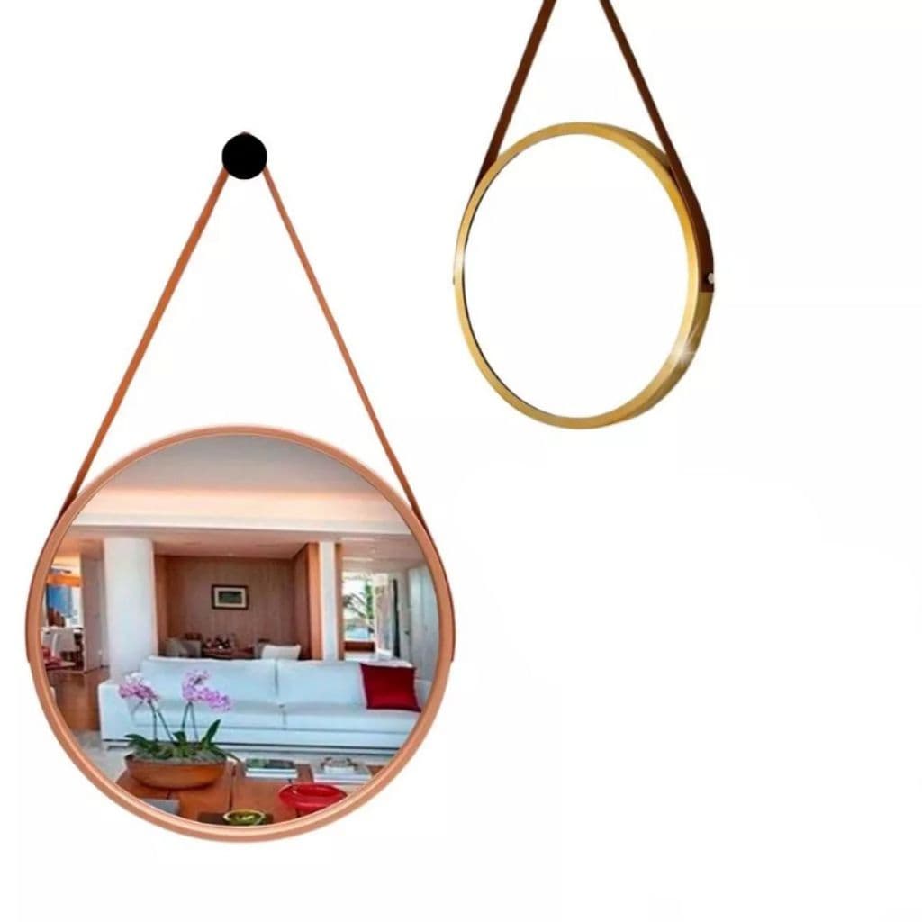 Espelho Redondo Com Alça/ Adnet 60cm 50cm 40cm 30cm Decorativo Sala Banheiro Quarto