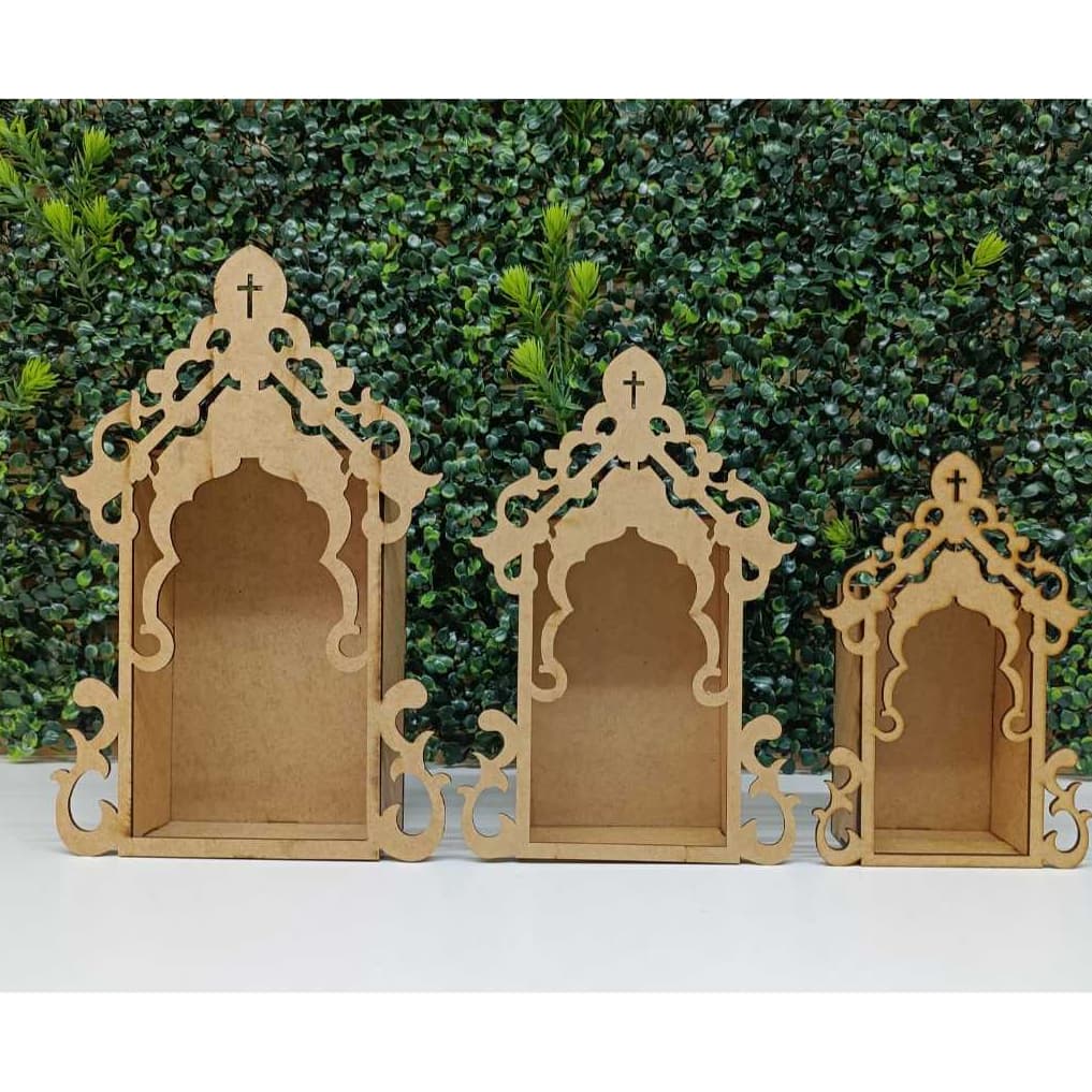 Oratório Arabesco MDF Cru 3mm | Capela Decorativa Pequena Média Grande | Nicho Religioso para Santos e Imagens