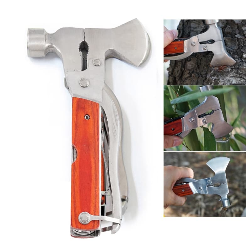Martelo Multifuncional com Machadinha & Alicate - Ferramenta Compacta Ideal para Pesca, Camping