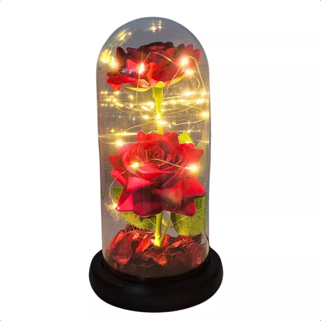 Rosas Vermelha Cúpula Iluminada Enfeite Delicado Rosa Eterna Cor Rosas Vermelhas
