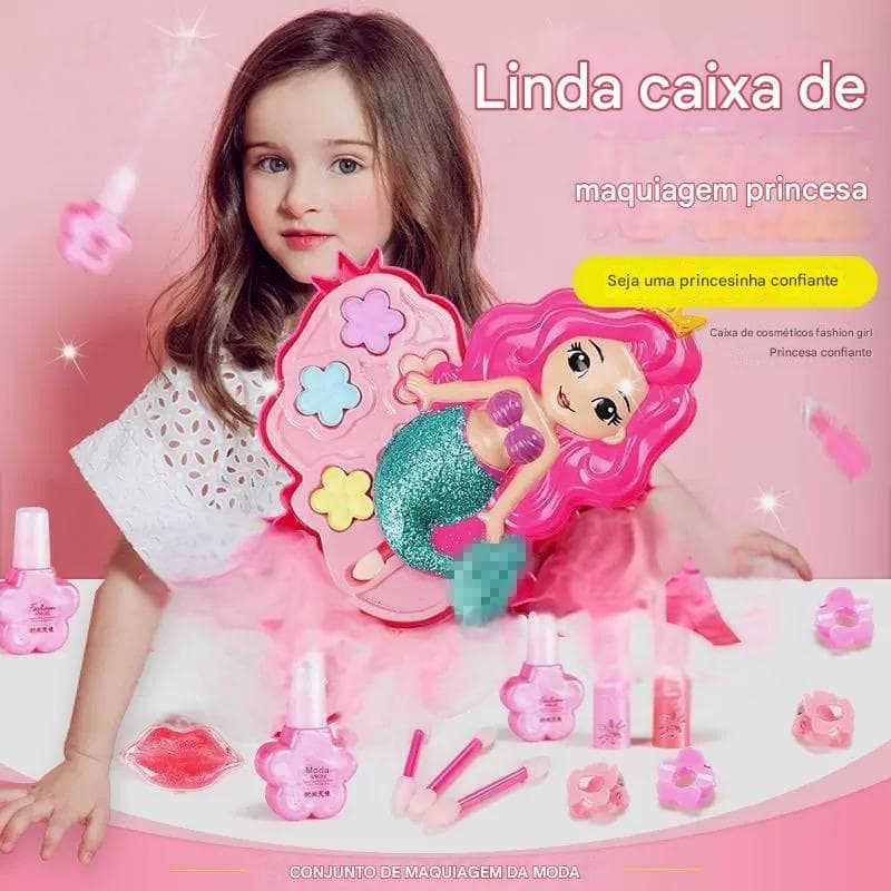 Kit de Maquiagem Sereia Unicórnio Mágico ✨ Brilho Seguro para Pele Infantil + Acessórios