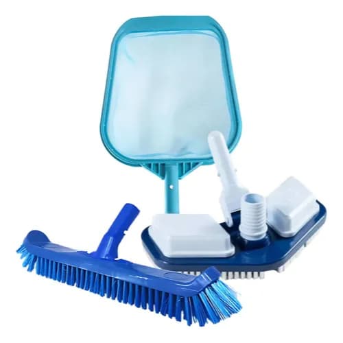 KIT LIMPEZA DE PISCINA ASPIRADOR, PENEIRA, ESCOVA CURVA E ASPIRAÇÃO