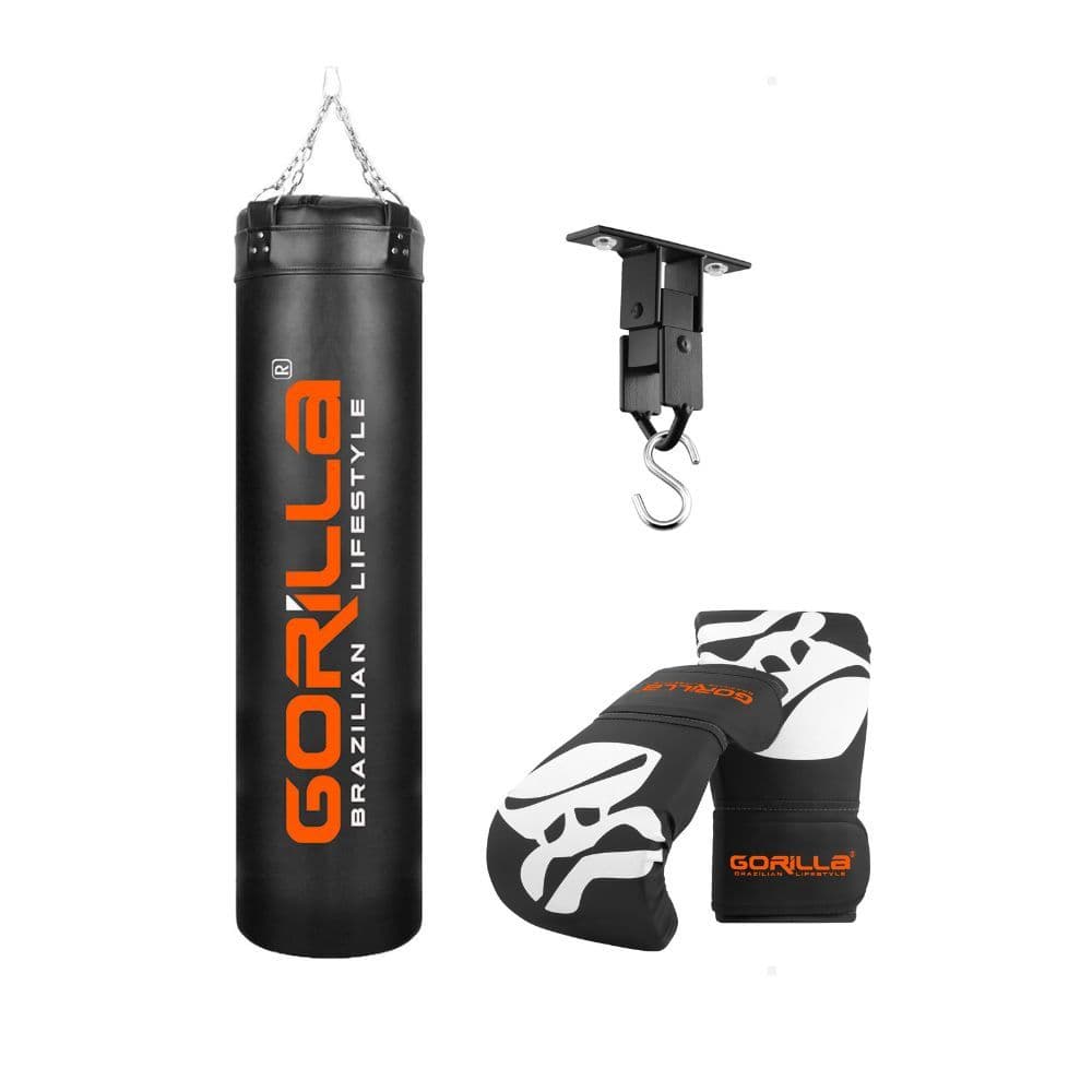 Saco De Pancada 180Cm Profissional +Luva Bate Saco Pro Treino Boxe + Suporte Articulado Teto Gorilla