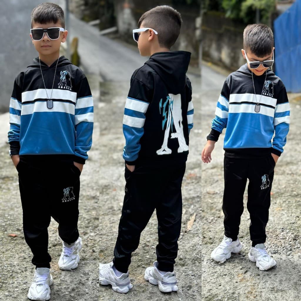 Conjunto de Frio Masculino Infantil Calça e Casaco de Inverno Com Capuz 4 ao 14 Anos