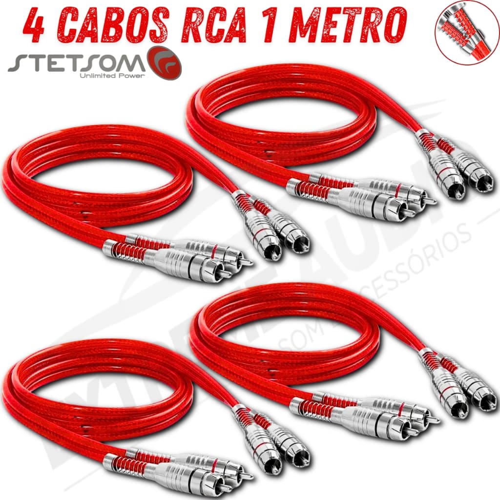 Kit Cabo Rca Som Carro 1 Metro Blindado Stetsom Prata 4 Unid