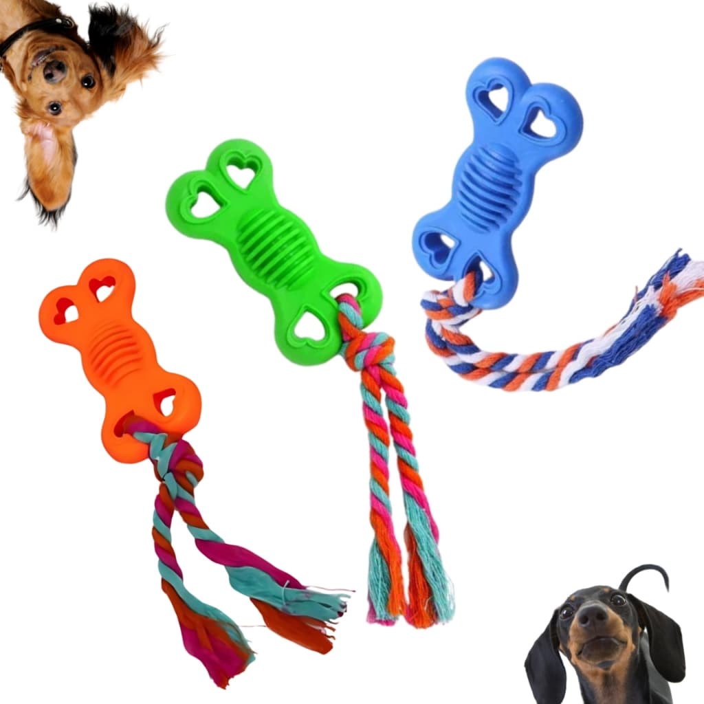 Brinquedo Osso Pop C/ Corda Mordedor Resistente Puxador Cães Pets