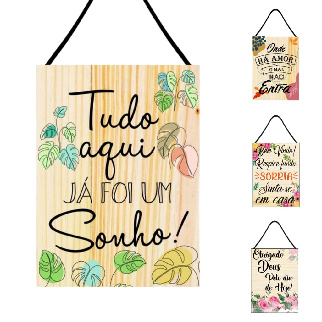 Placa com Alça de Couro retangular 14x29cm