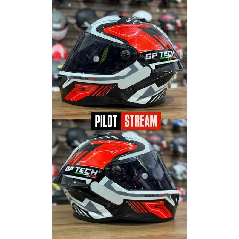 CAPACETE MOTO GP TECH MODELO PILOT STREAM BRANCO PRETO VERMELHO N61 CASCO BRILHANTE ABS MOTOQUEIRO