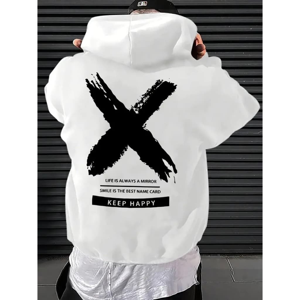 Moletom com estampa de Keep Happy, com capuz, bolso casual, manga longa com cordão, blusa de moletom, roupas unisex