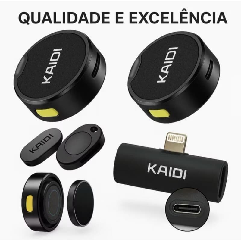 Microfone de lapela duplo redondo magnético Kaidi Para iPhones Entrada Lingthing