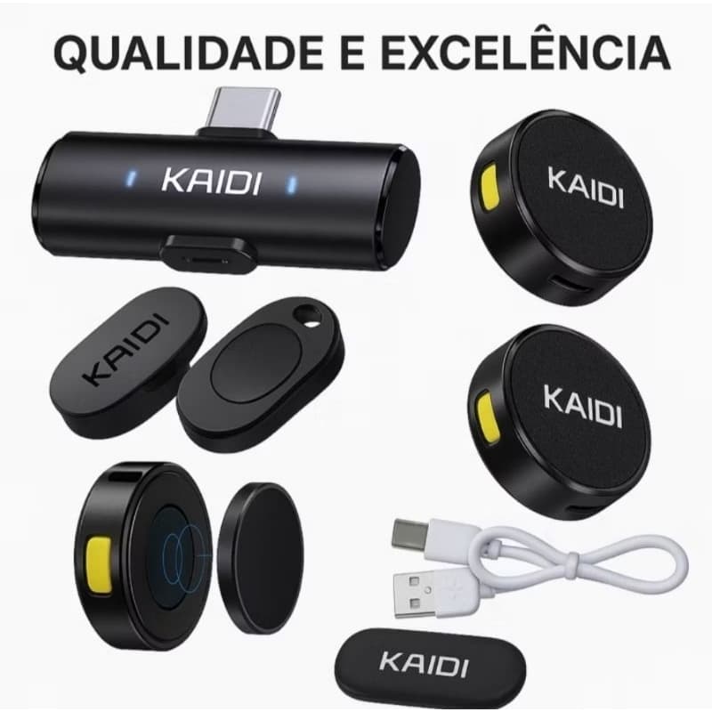 Microfone de lapela duplo redondo magnético kaidi Ligthtning E Tipo-C descreto Para podcast vídeo