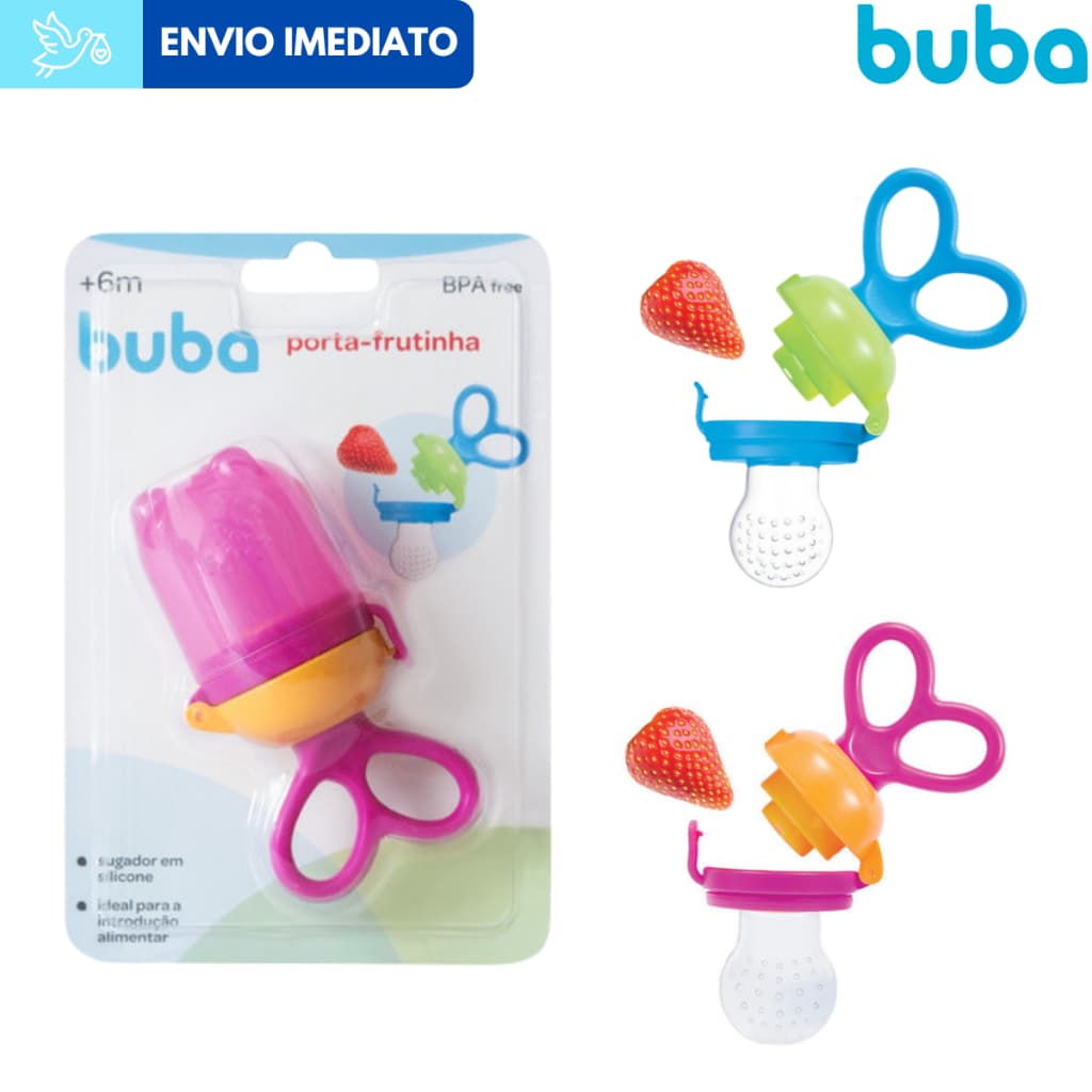 Porta Frutinha Buba Bebê Chupeta Alimentadora em Silicone Frutas Legumes Menino Menina