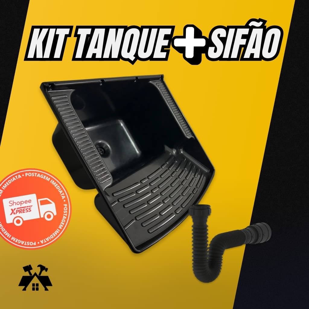 Tanque Plástico Preto 28 Litros Lavar Roupa + Sifão Brasipla
