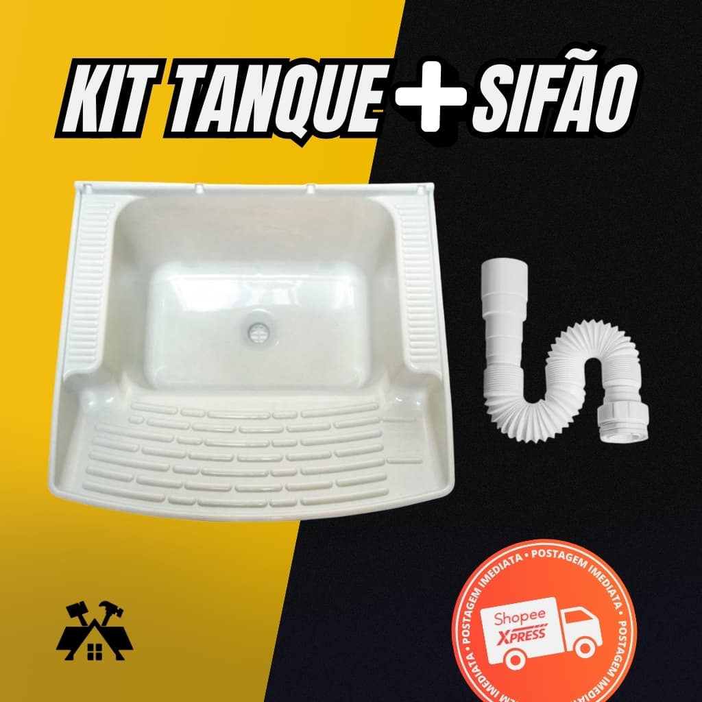Tanque Plástico Lavar Roupa Branco 28 Litros + Sifão - Brasipla