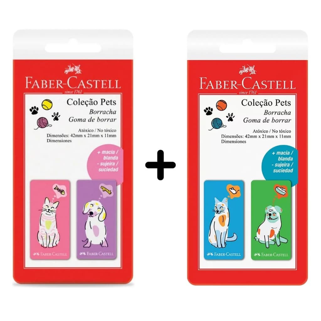 Borracha Pets Escolar Colorida Faber-castell Com 4 Unidades
