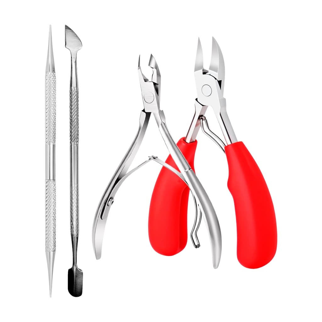 Kit Alicate De Corte Curvado Mola Dupla + Alicate De Cutícula Unhas Gel Espátula Palito Aço Inox