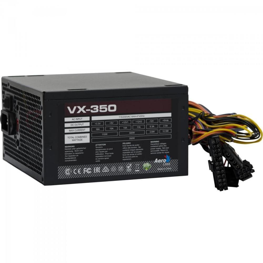 Fonte ATX Aerocool VX-350, 350W, Bivolt, Sem Cabo - Preto