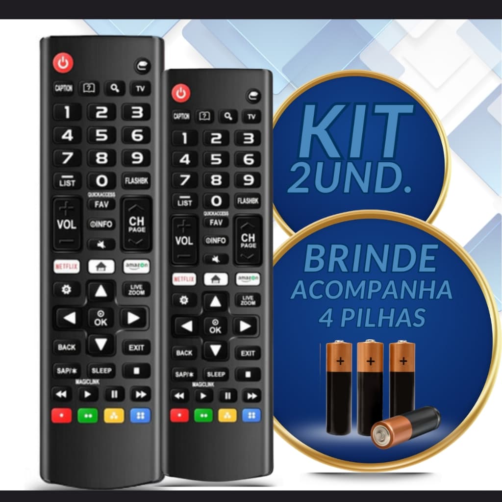 KIT 02 Controle Genérico Para TV LG Compatível Com Smart 4K LED LCD 24 32 40 43 50 55 65 Polegadas