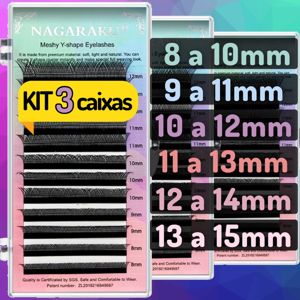 Kit 3un Cílios Nagaraku Y Volume Brasileiro C D 0.05 0.07 0.15