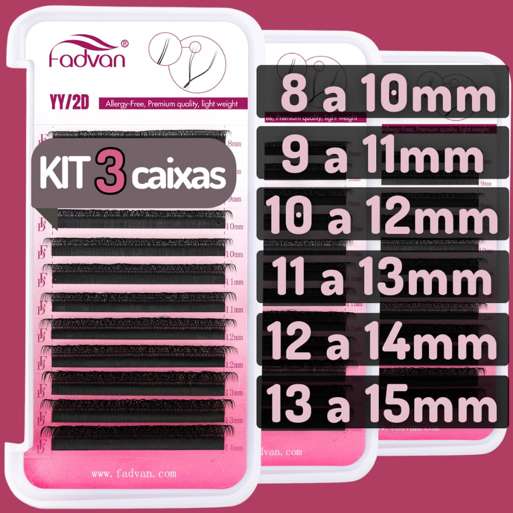 Kit 3un Cílios Fadvan Y Volume Brasileiro C D 0.05 0.07