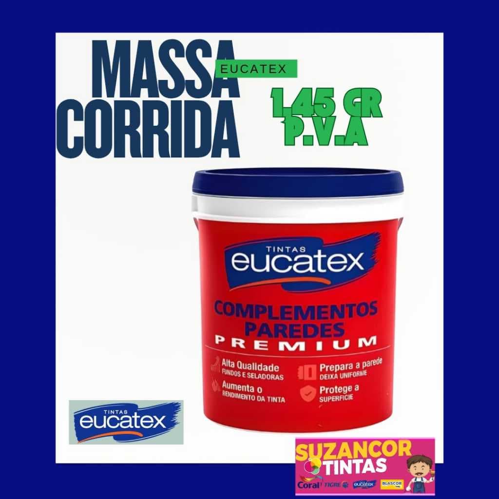 KIT Massa Corrida P.V.A Eucatex 1,45kg Interior Ganhe Aplicador de Brinde,