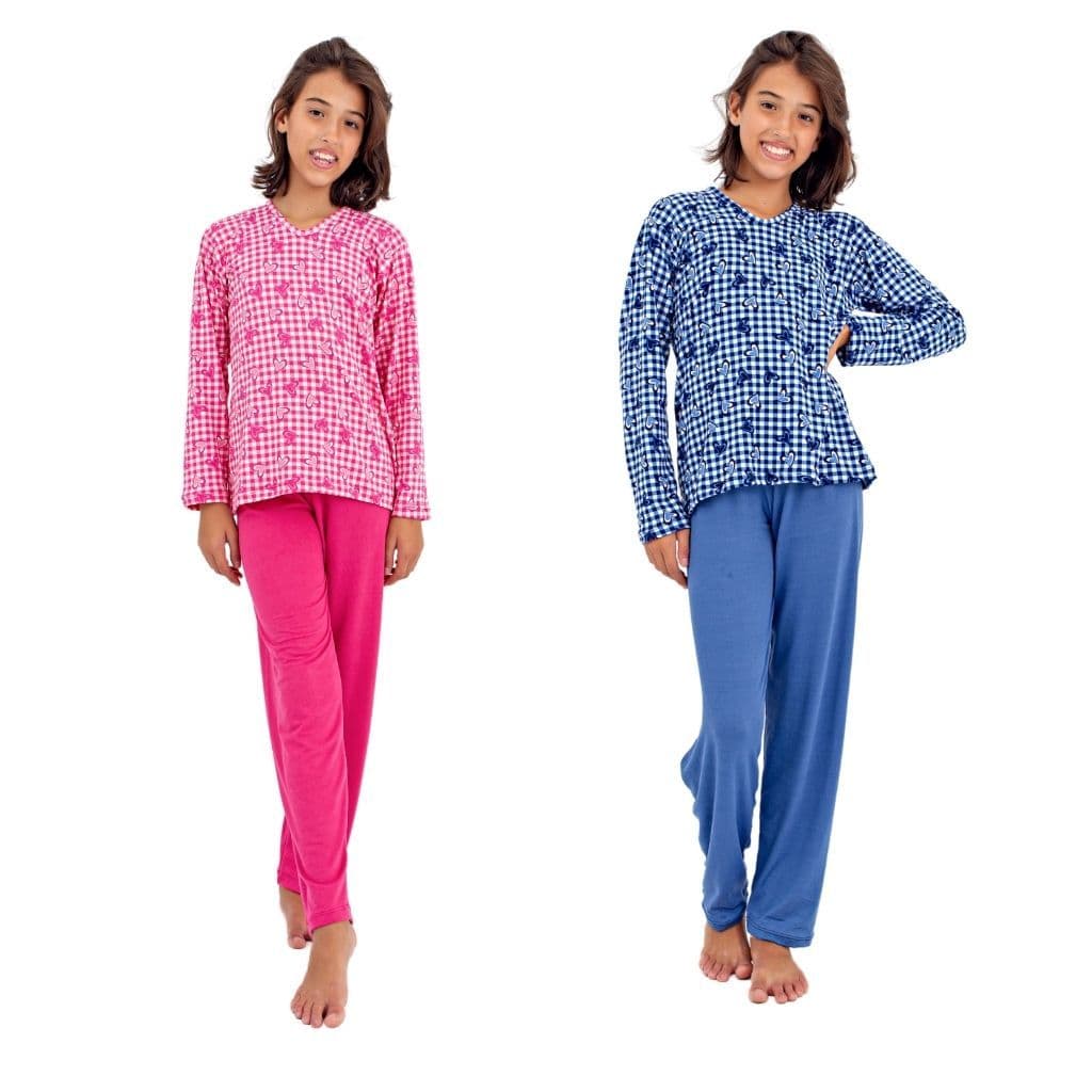 Kit Pijama Inverno Juvenil Quentinho Longo Feminino Inverno Suede Roupas de Dormir