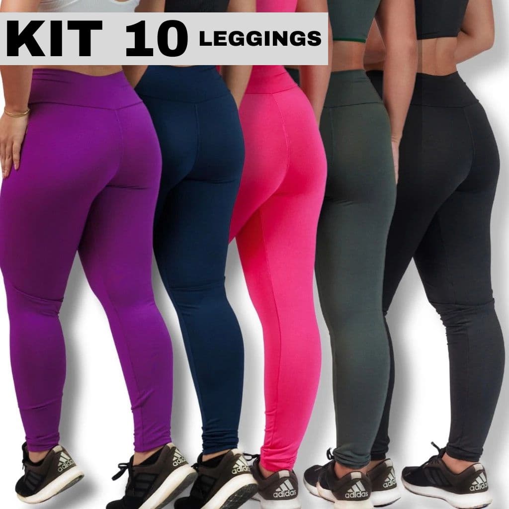 Kit 10 Calça Legging Fitness Lisa Suplex Cintura Alta Academia Não Fica Transparente