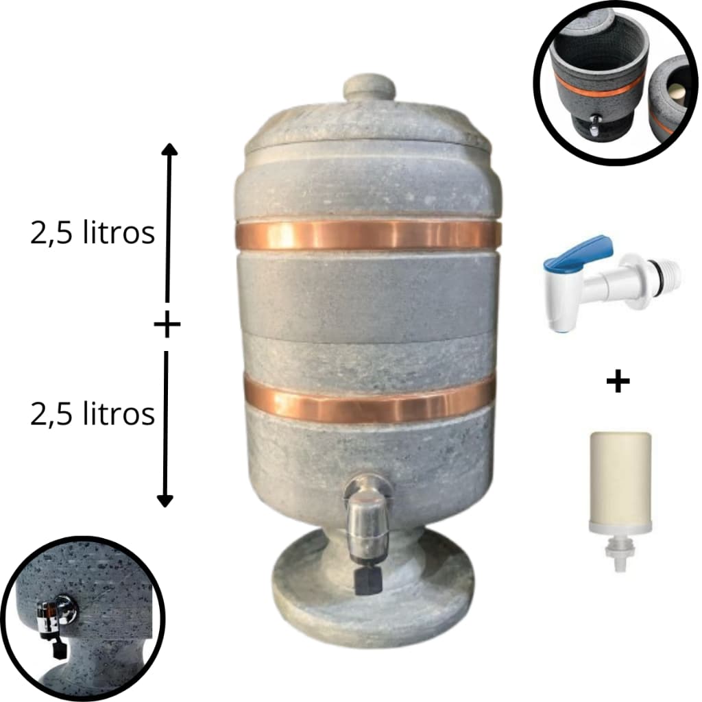 Filtro de  Água de Pedra 5L (2,5L+2,5L) Pronto pra uso – Pureza Absoluta e Qualidade Premium