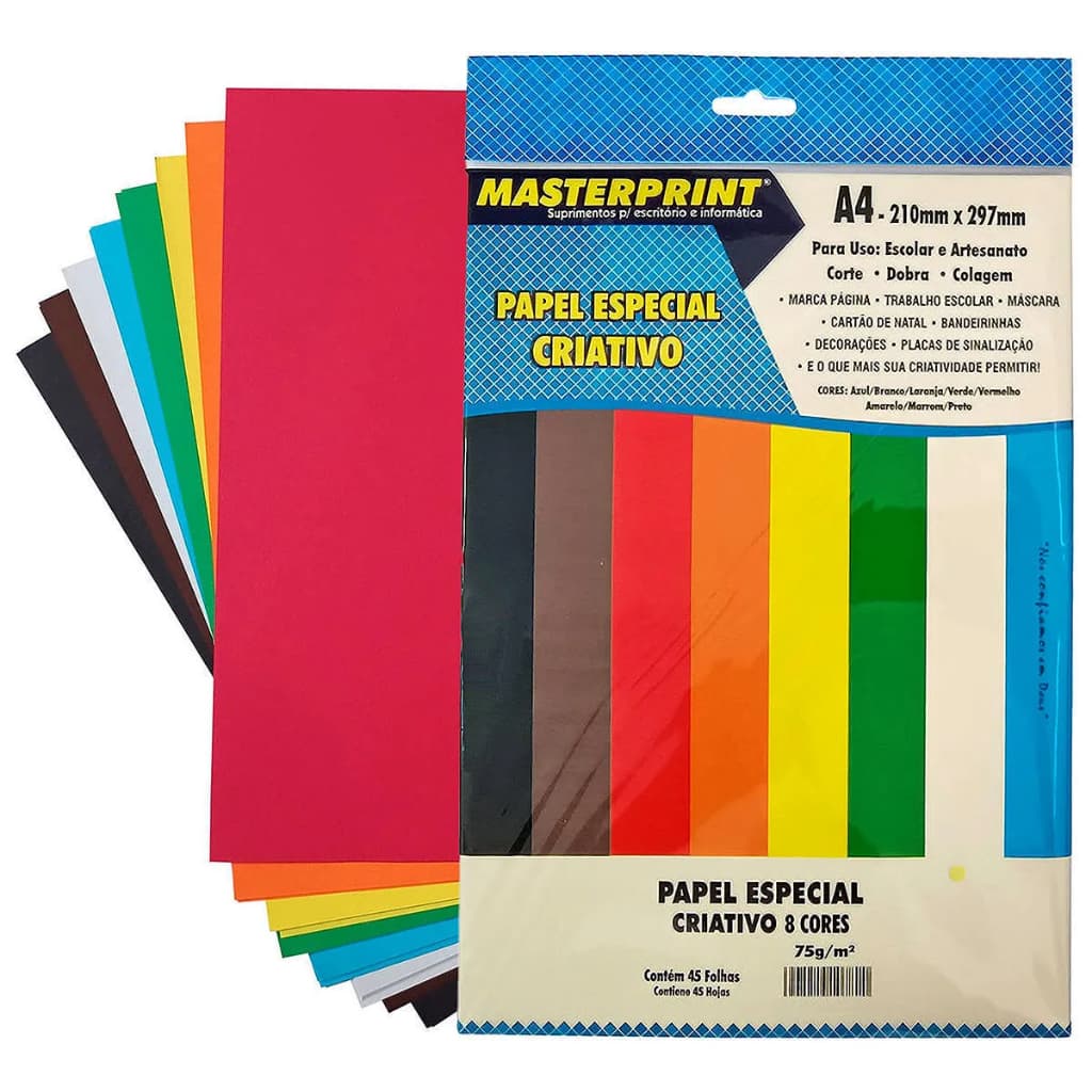 Papel Criativo 8 Cores 75gr A4 c/45 Folhas Masterprint