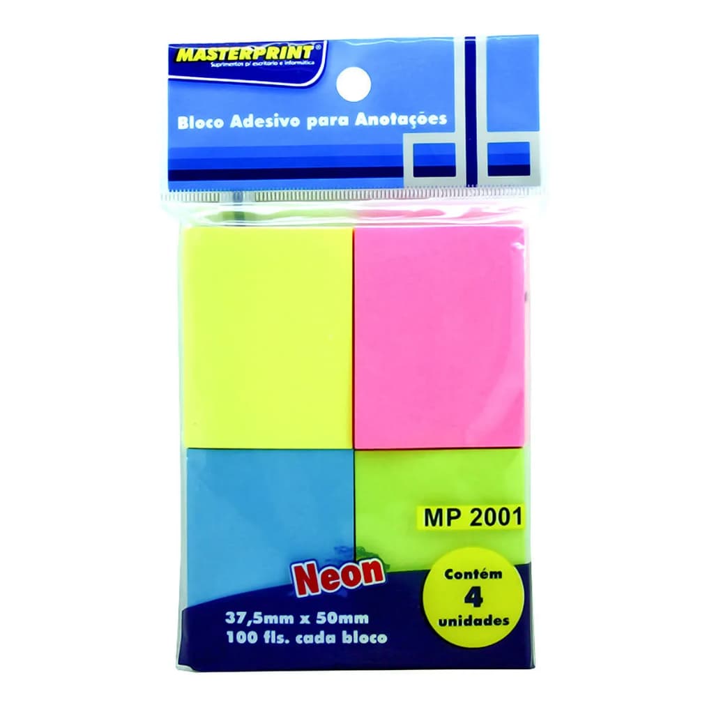Bloco Adesivo Para Anotações 400 Folhas 4 Cores Neon Masterprint