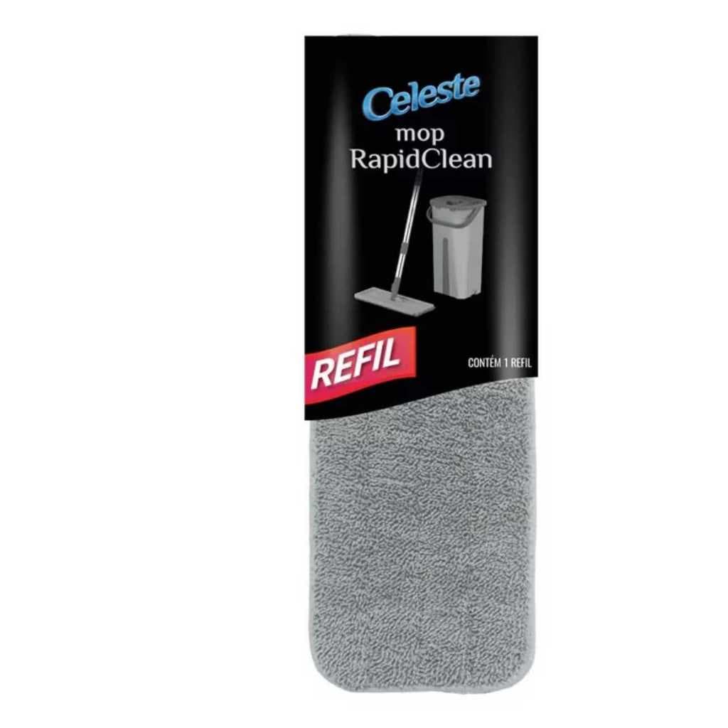 REFIL Mop Rodo Esfregão Lava E Seca Flat Com Balde Vertical Rapid Clean Cinza Celeste