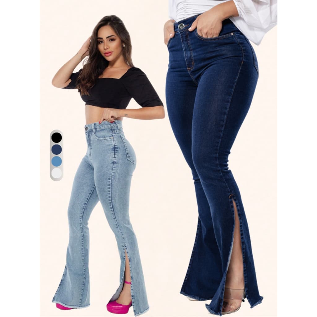 Calça Jeans Feminina Flare Boca de Sino Cos Alto Com Lycra Sonhare