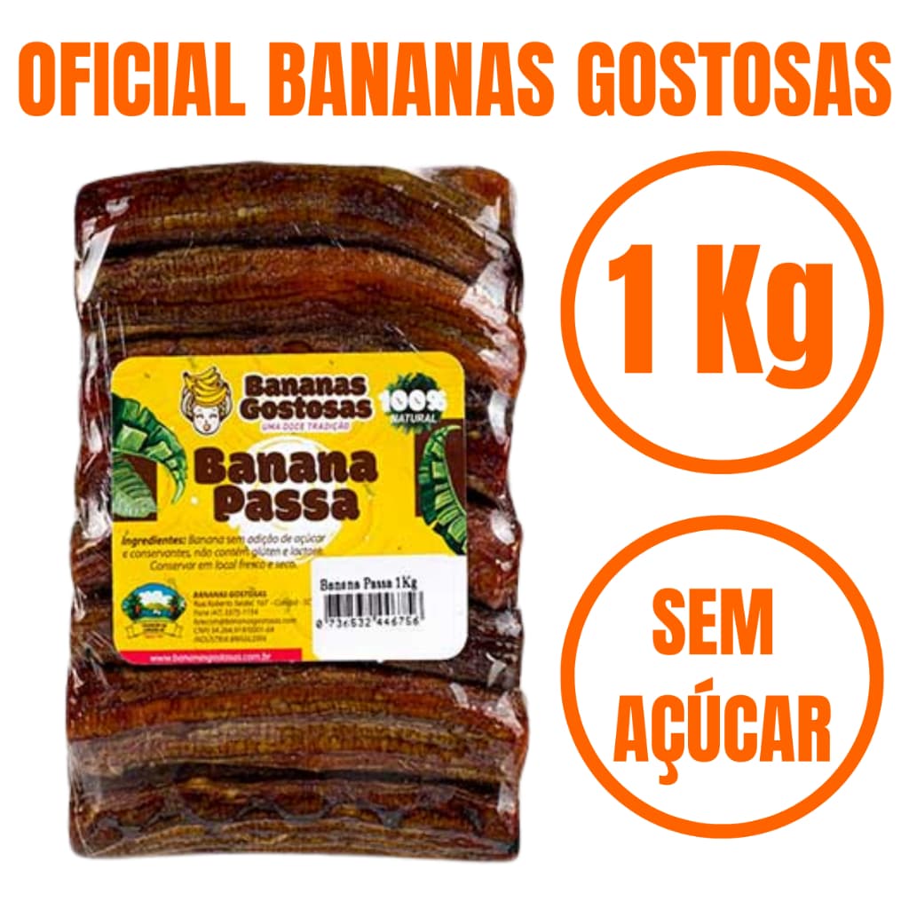 Bananas Gostosas 1 Kg Banana Passa Desidratada Natural/Sem Açúcar