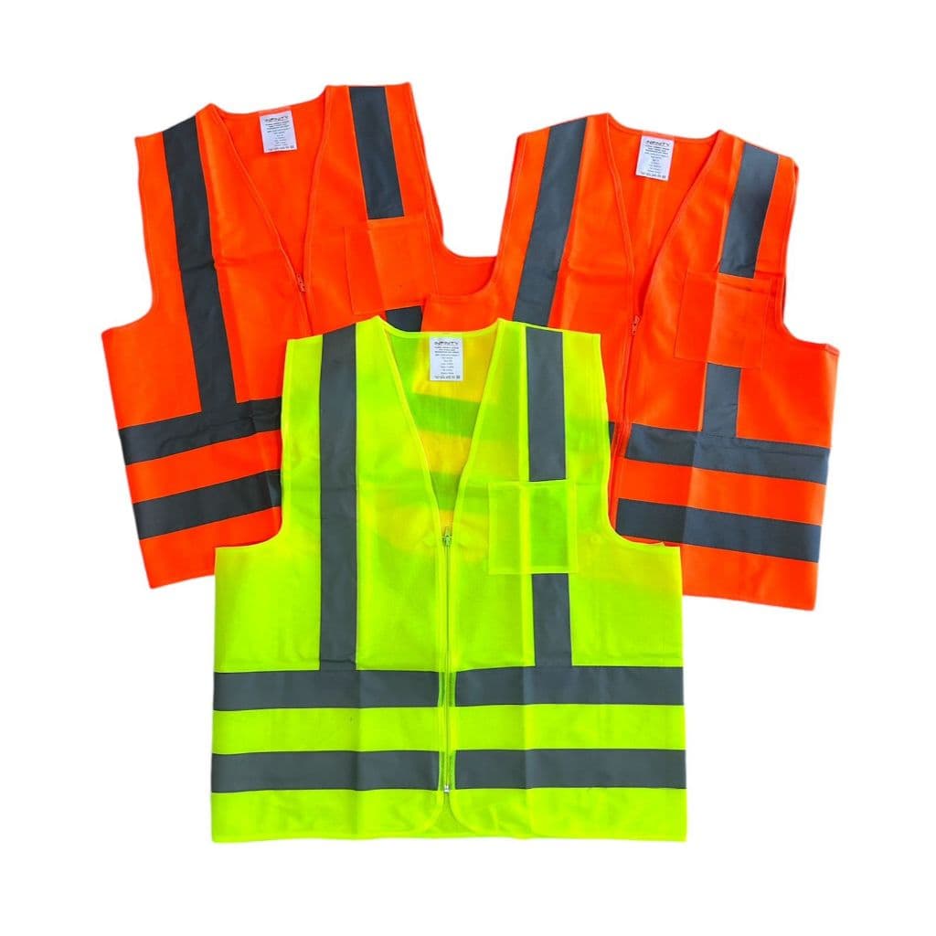 Kit 3 Coletes Refletivo Fluorecente 1 Verde 2 Laranjas 4 Faixas Refletiva Fechamento em Zíper.