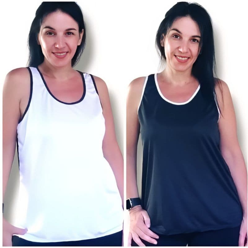 Camiseta Regata Feminina Tapa bumbum Decote Color  P&B Academia, Caminhada  Beach Tenis