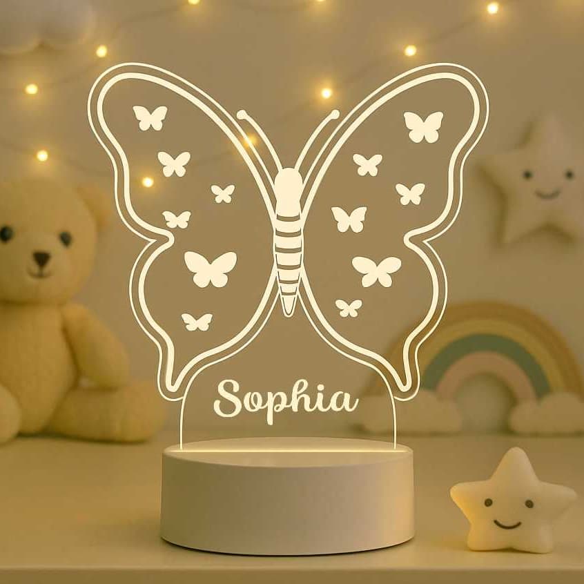 Luminária LED 7 cores RGB Personalizada 3D - Presente, Borboletas, Insetos, Butterfly, Menina, Decoração Quarto