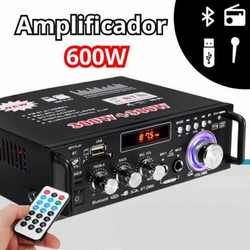 Super amplificador 220v Bass 600w Bluetooth USB FM AUX SD karaoke controle remoto home cinema