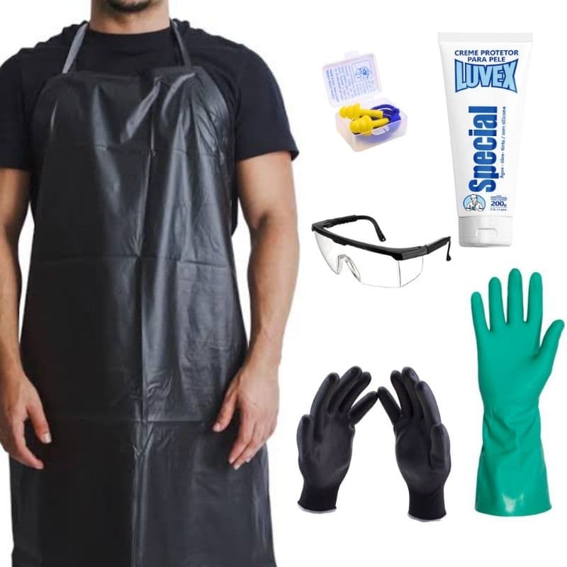 Kit proteção para banho e tosa avental PVC, luvas, óculos, protetor auricular, luvex