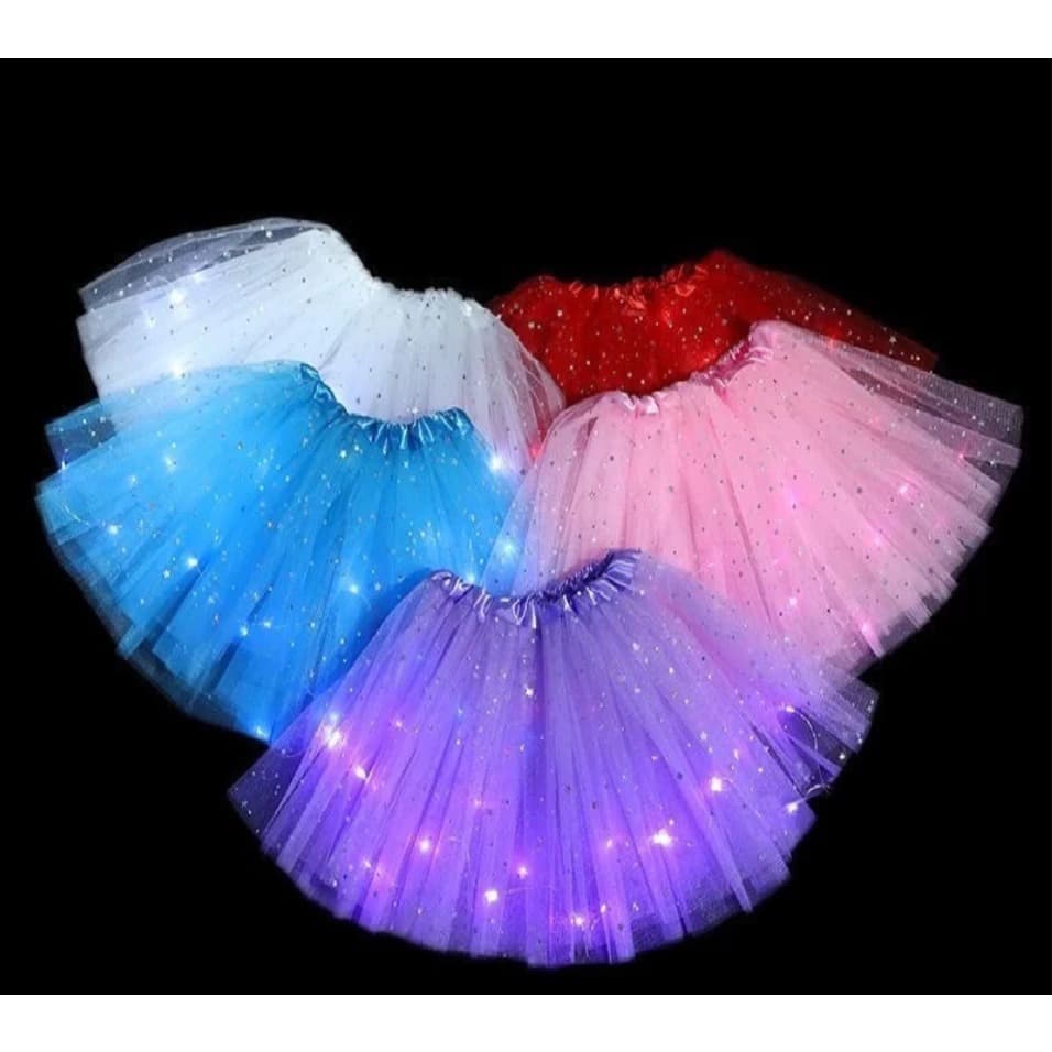 Saia Tule Com LED Colorida Fantasia Festa Balada Carnaval Halloween Brilhante para Eventos Bruxa