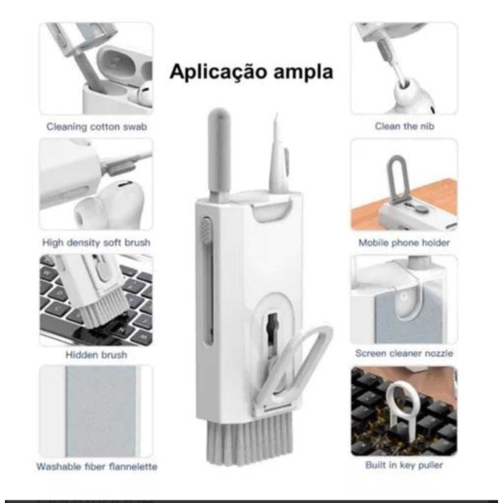 Kit Conjunto Escova de Limpeza Multifuncional 8 em 1 Teclado Pc Fone de Ouvido Tela de Celular