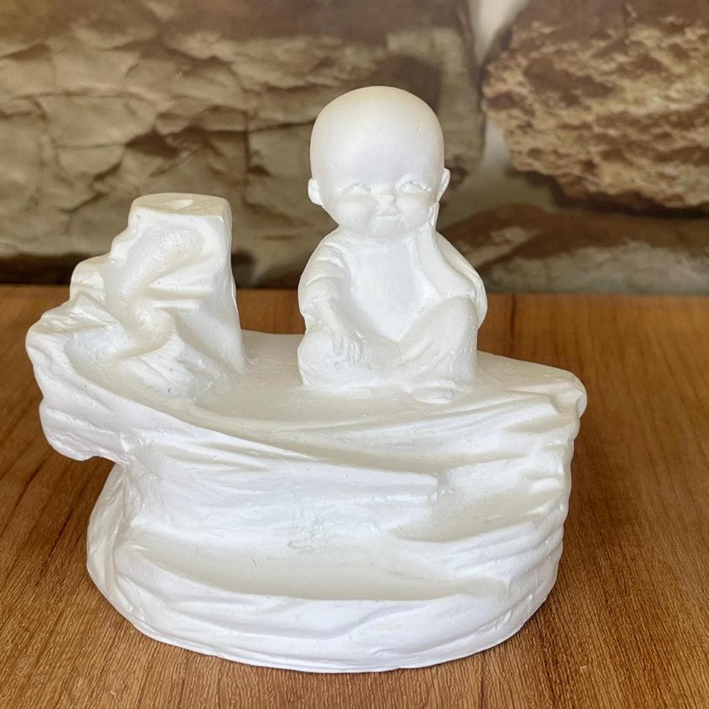 Incensário Buda na Cascata em Gesso Cru 8 cm